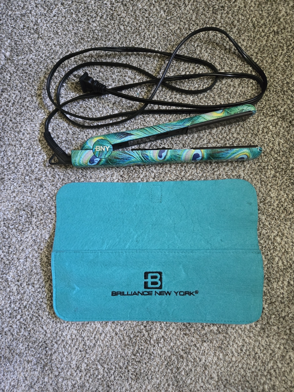Brilliance New York Peacock Print Turquoise Hair Straightener